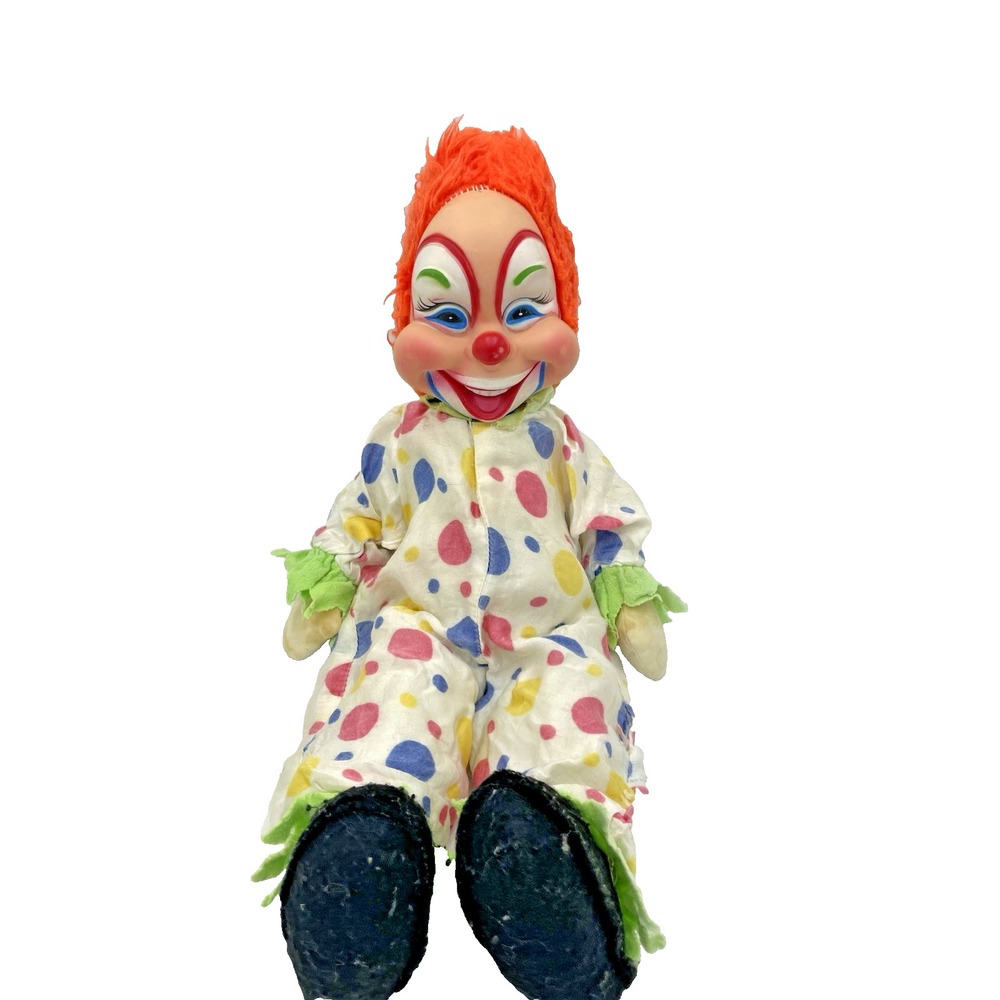 Vintage 70's Rushton Rubber Face‎ Clown Doll 17" Orange Hair Stuffed Plush